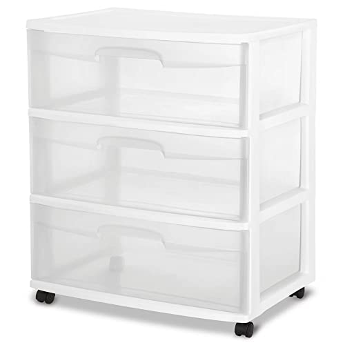 3 Large Clear Drawer Plastic Storage Cart with Wheels (White) S386026