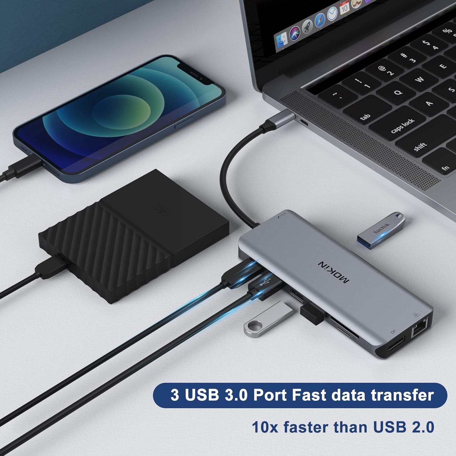 USB C Hub 13 in 1 Triple Display Adapter with Dual HDMI 4K, PD Charger, Gigabit Ethernet, 5 USB Ports, SD/TF Card Reader K387