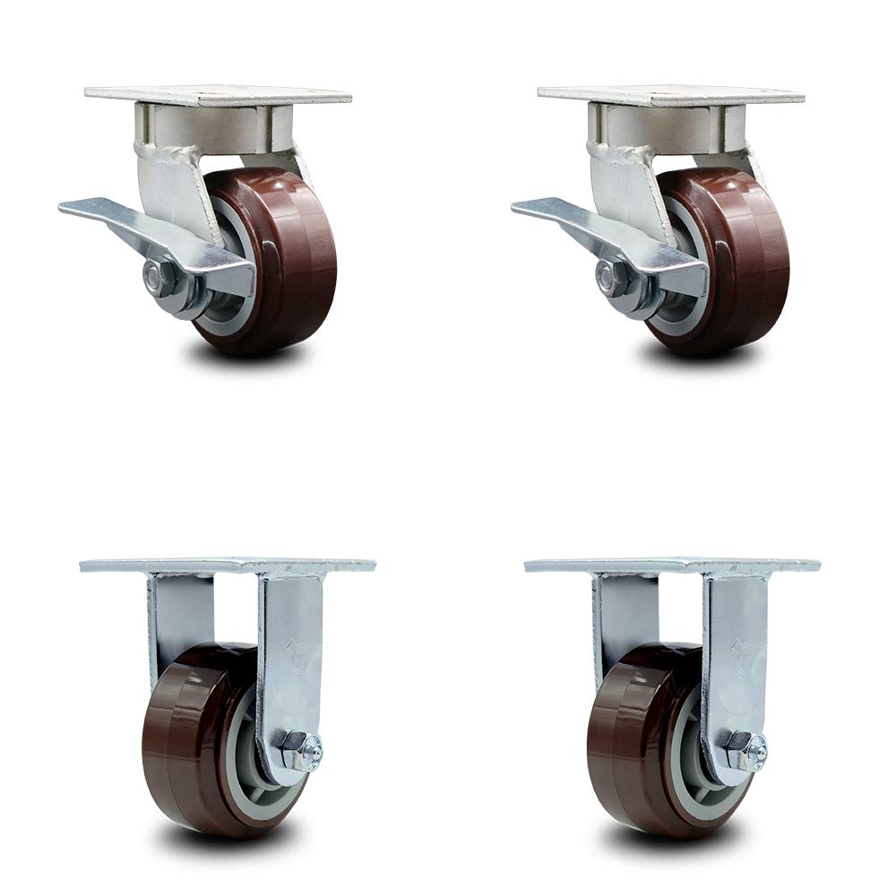 Swivel Top Plate Caster with 4 x 2 Maroon Wheel & Side Lock Brake O1786