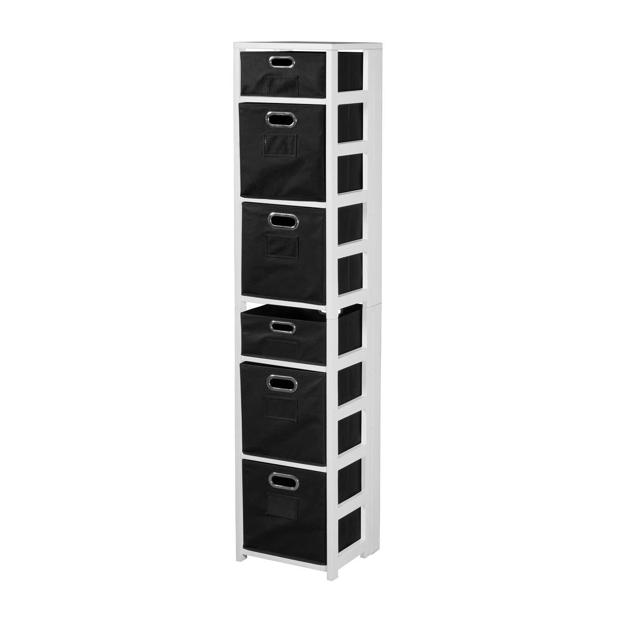 White/Black Square Folding Bookcase with Fabric Bins U257630