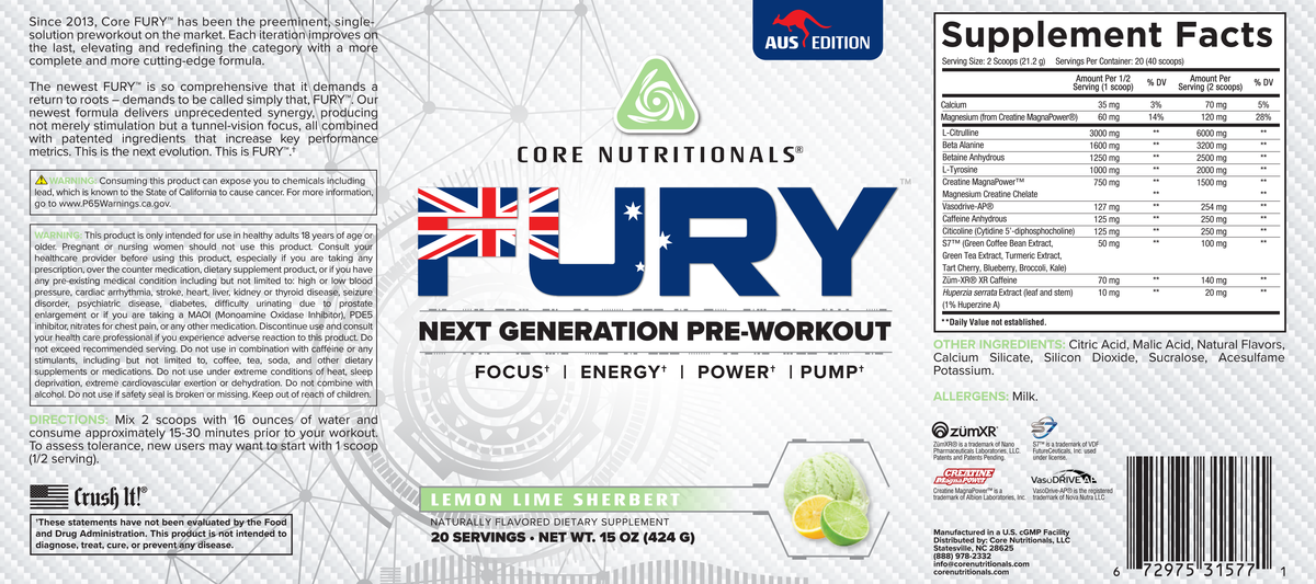 Pre Workout 20 Servings Lemon Lime Sherbert P8346