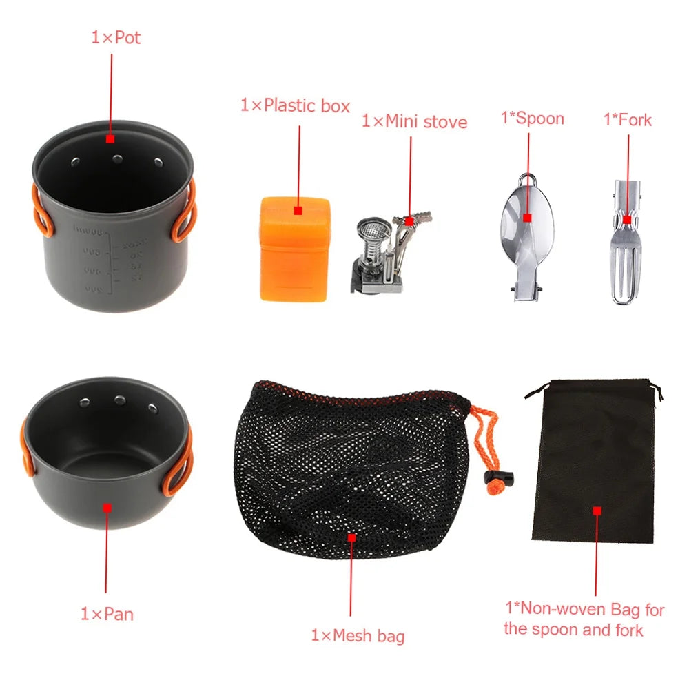 Camping Piezoelectric Ignition Cookware Set with Fork and Spoon B149