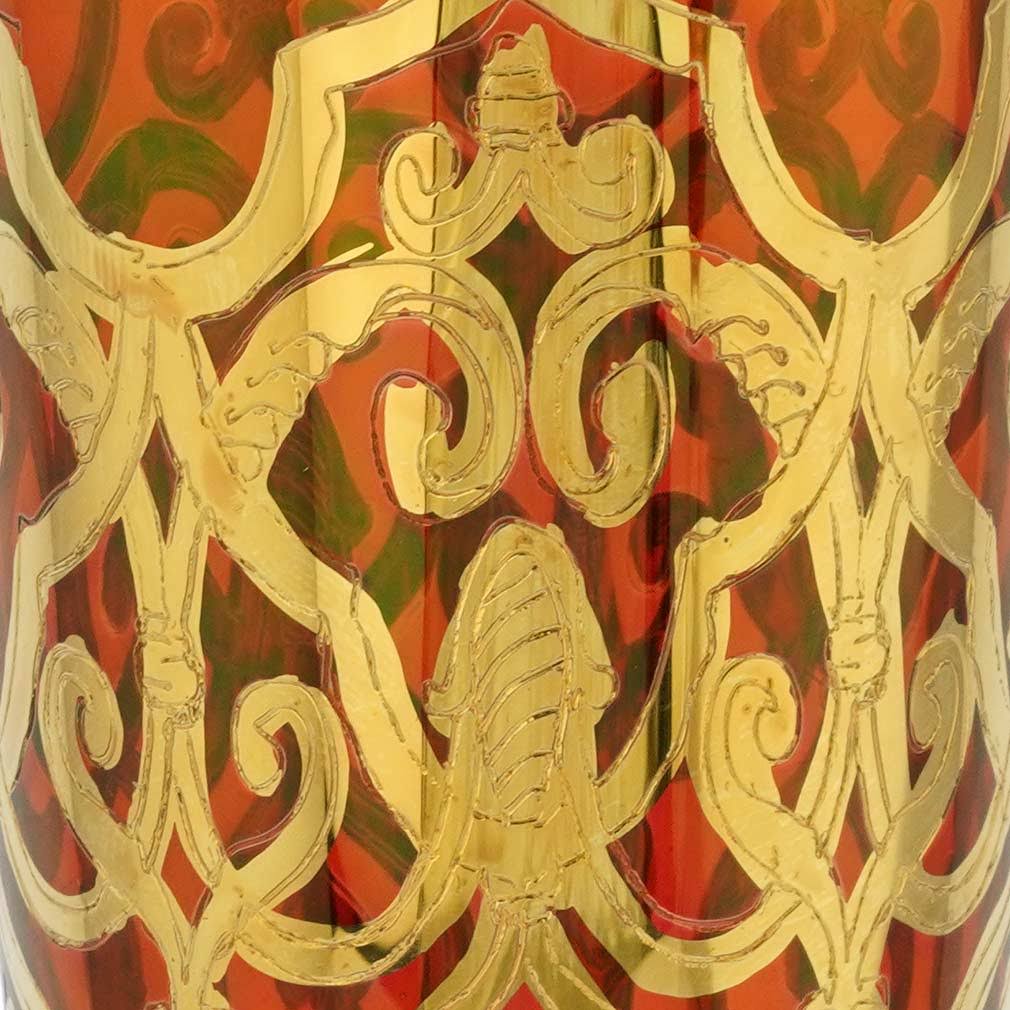 Set of Two Murano Glass Champagne Flutes 24K Gold Leaf Red G419