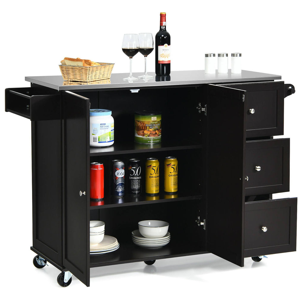 Kitchen Island 2-Door Storage Cabinet Stainless Steel Top with Drawers S4146