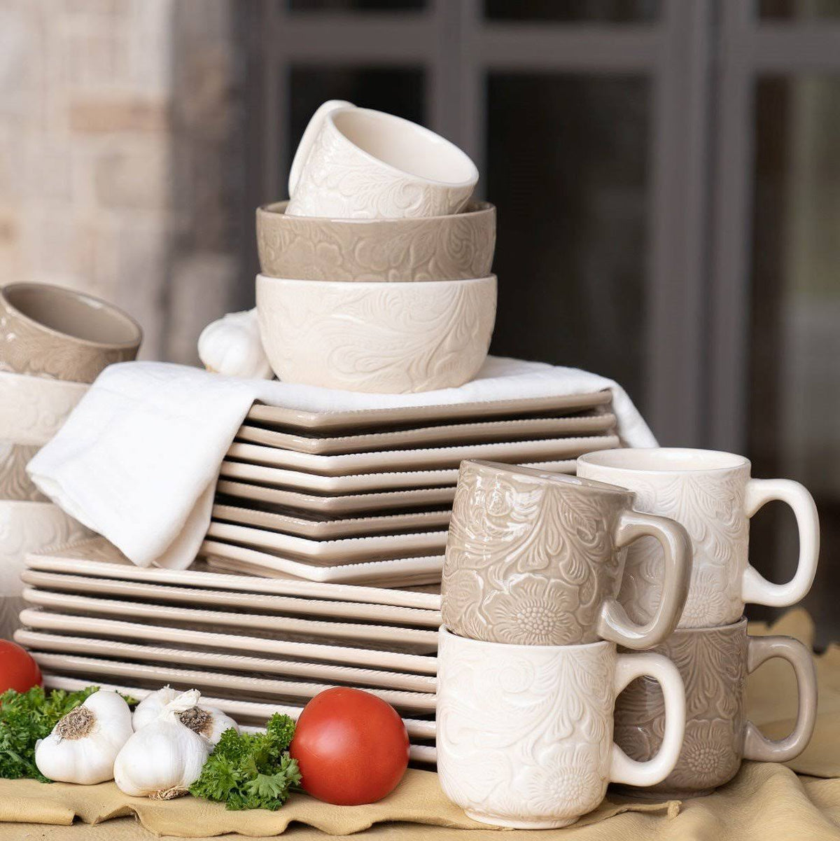 Taupe Canister Set with Base B7429