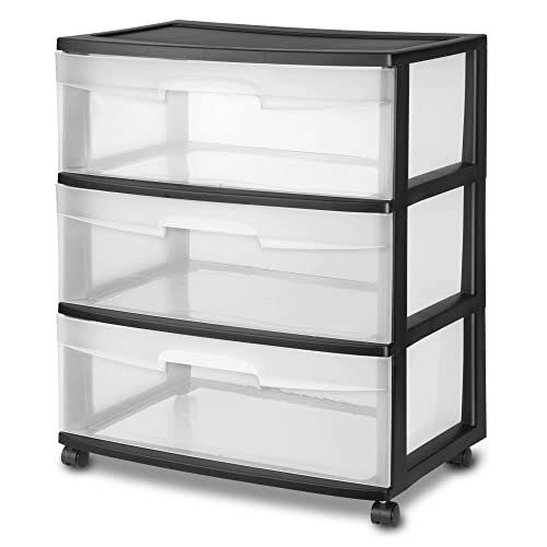 3 Large Clear Drawer Plastic Storage Cart with Wheels (White) S386026