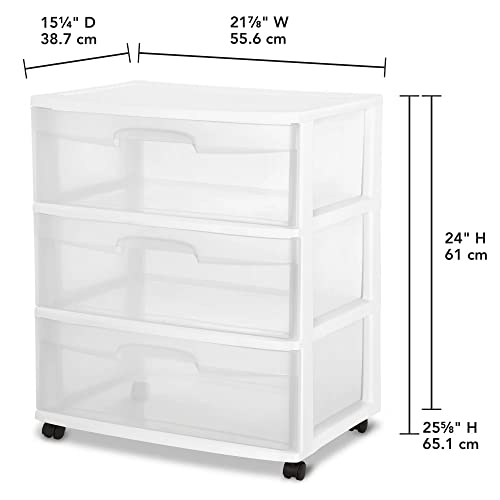 3 Large Clear Drawer Plastic Storage Cart with Wheels (White) S386026