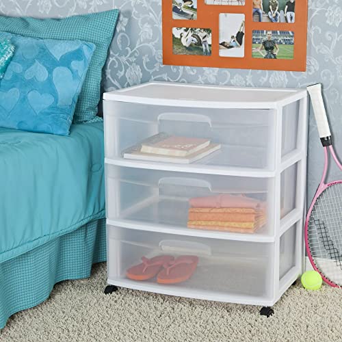 3 Large Clear Drawer Plastic Storage Cart with Wheels (White) S386026
