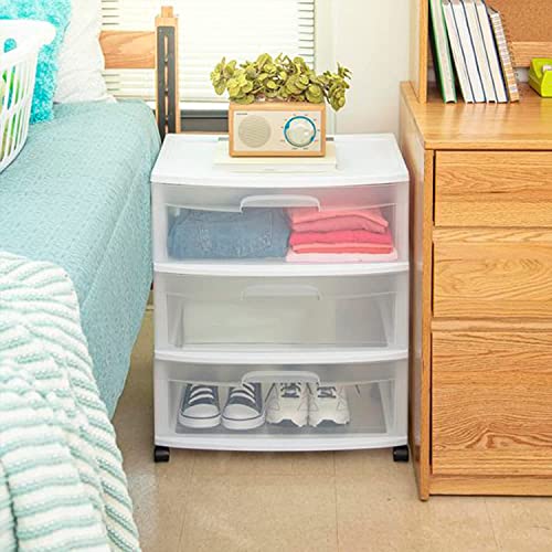 3 Large Clear Drawer Plastic Storage Cart with Wheels (White) S386026