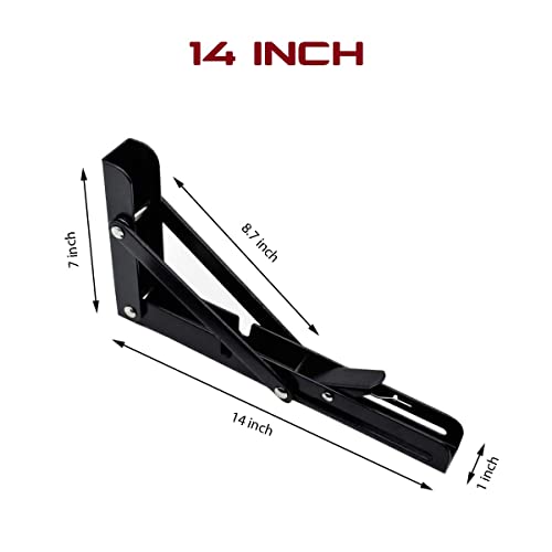 Black 14 Inch Heavy Duty Metal Folding Shelf Bracket 2 Pack D346208