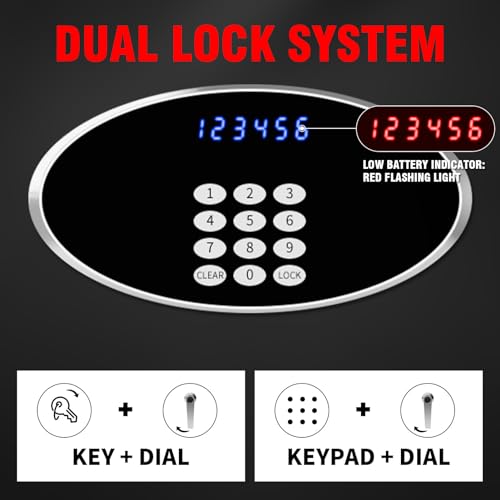 6.1 Cub Fireproof Waterproof Home Safe Box with LCD Screen Digital Keypad and Key Lock H601372