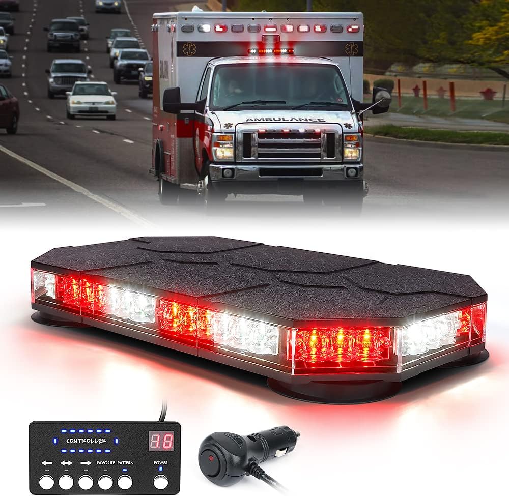 White Amber LED Rooftop Strobe Beacon Light Bar with Magnetic Mount A383146