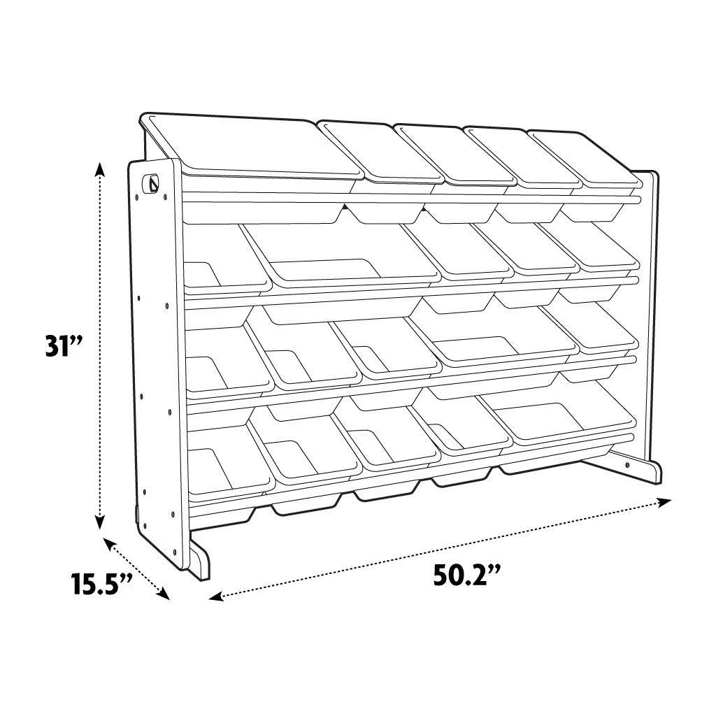 Grey and White Extra Large Storage Organizer with 20 Plastic Bins B4750