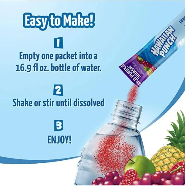 Fruit Juicy Red, Berry Blue Typhoon, Lemon Berry Squeeze, Wild Purple Smash, and Lemon Lime Smash Drink Mix G85304