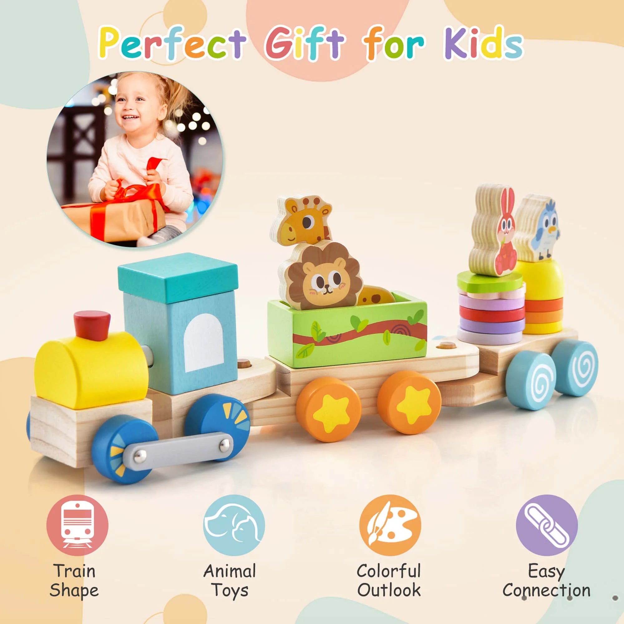 Wooden Stackable Train Set with Animal Toys & Locomotive O808011