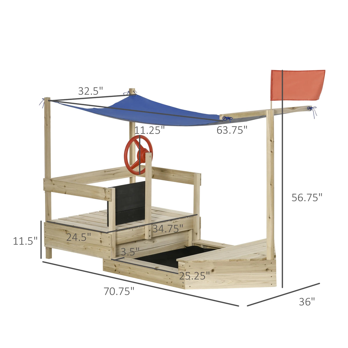 Natural Wood Kids Sandbox with Canopy Shade U496600