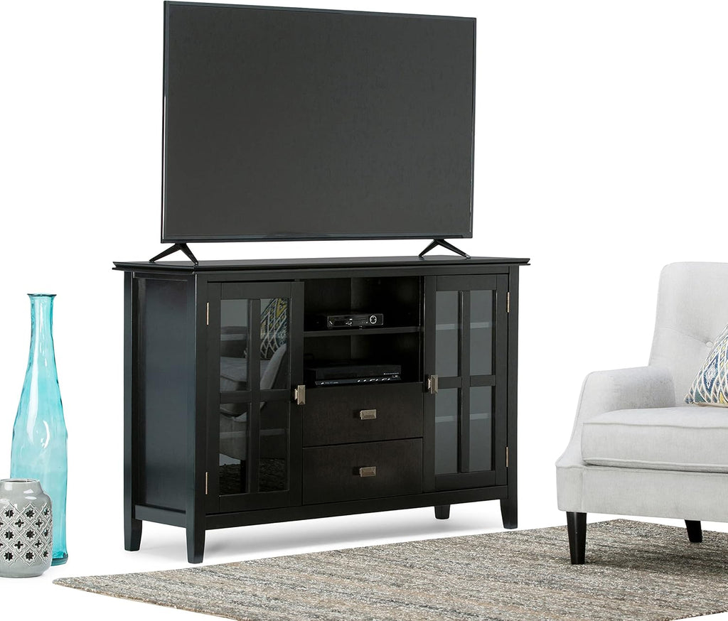 Black Solid Wood TV Media Stand with Storage Shelves and Cabinets W471805