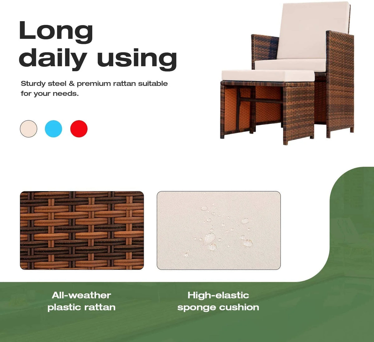 Beige 4 Piece PE Wicker Patio Furniture Set with Ottomans L930