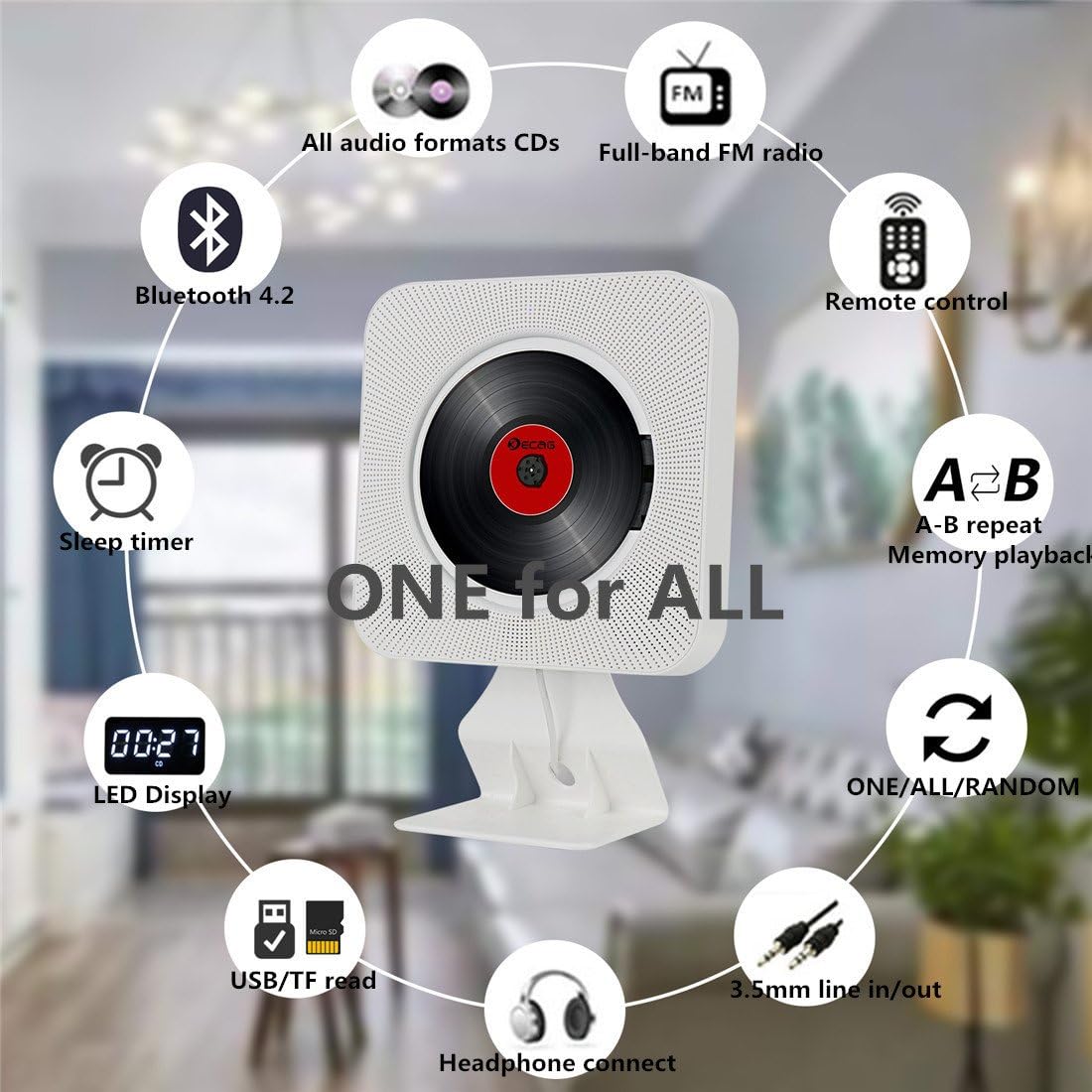 White Portable CD Player with Bluetooth E334