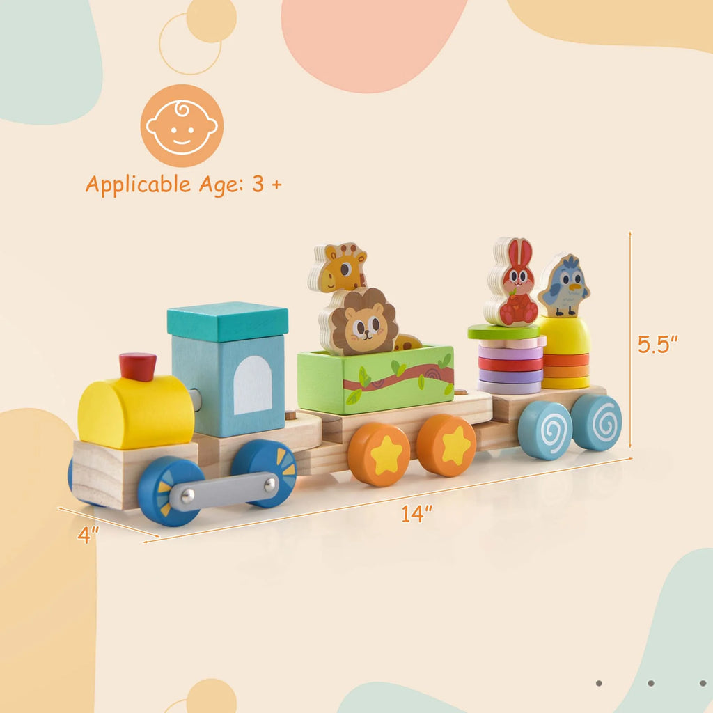 Wooden Stackable Train Set with Animal Toys & Locomotive O808011