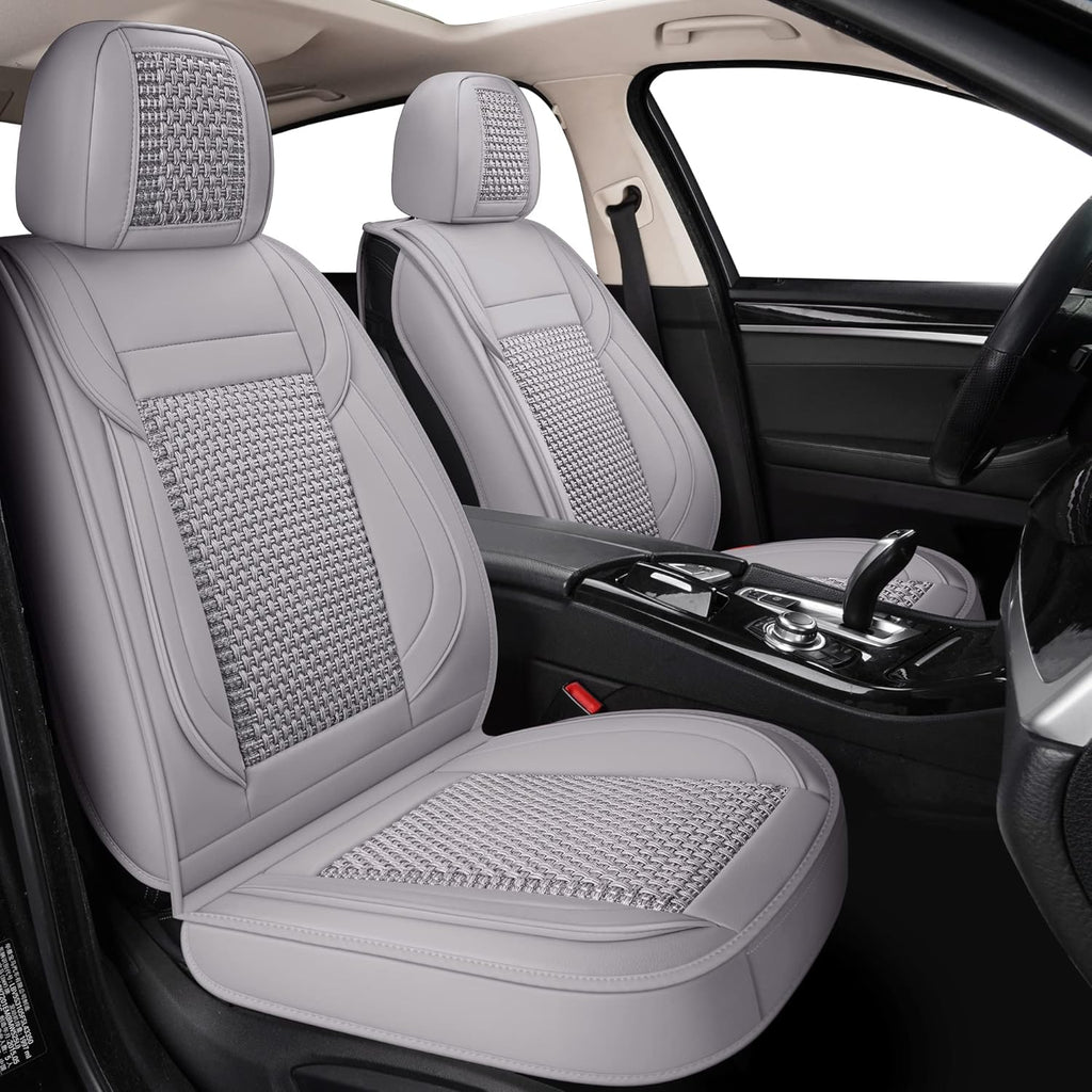 Ice Gray Faux Leather Universal Anti-Slip Car Seat Covers (2 PCS Front Seat) P6688