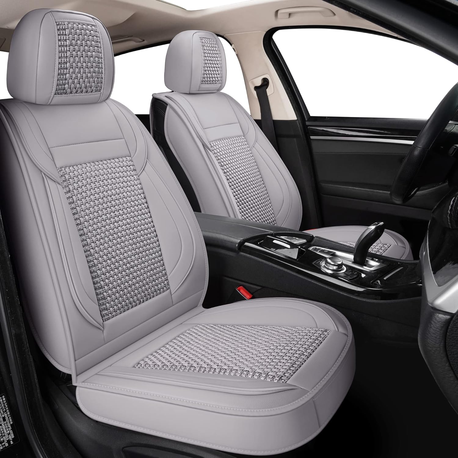 Ice Gray Faux Leather Universal Anti-Slip Car Seat Covers (2 PCS Front Seat) P6688