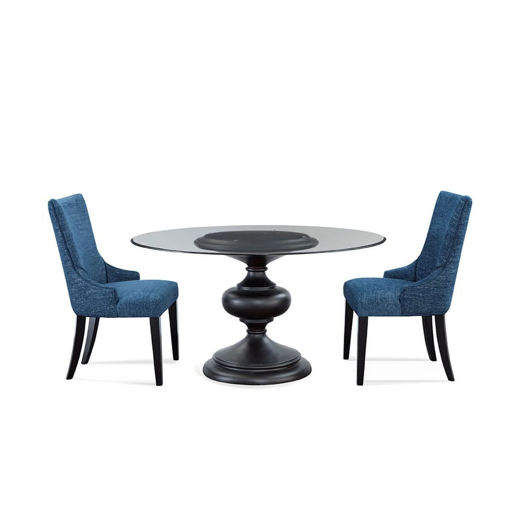 Black Wood Round Glass Top Dining Table L55385