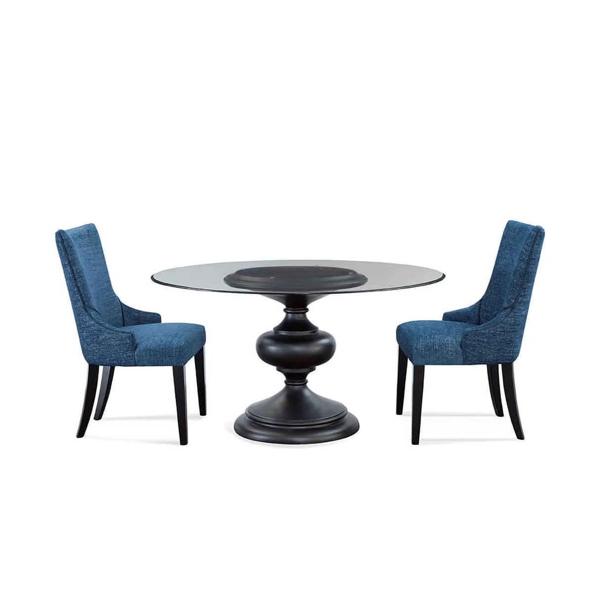 Black Wood Round Glass Top Dining Table L55385