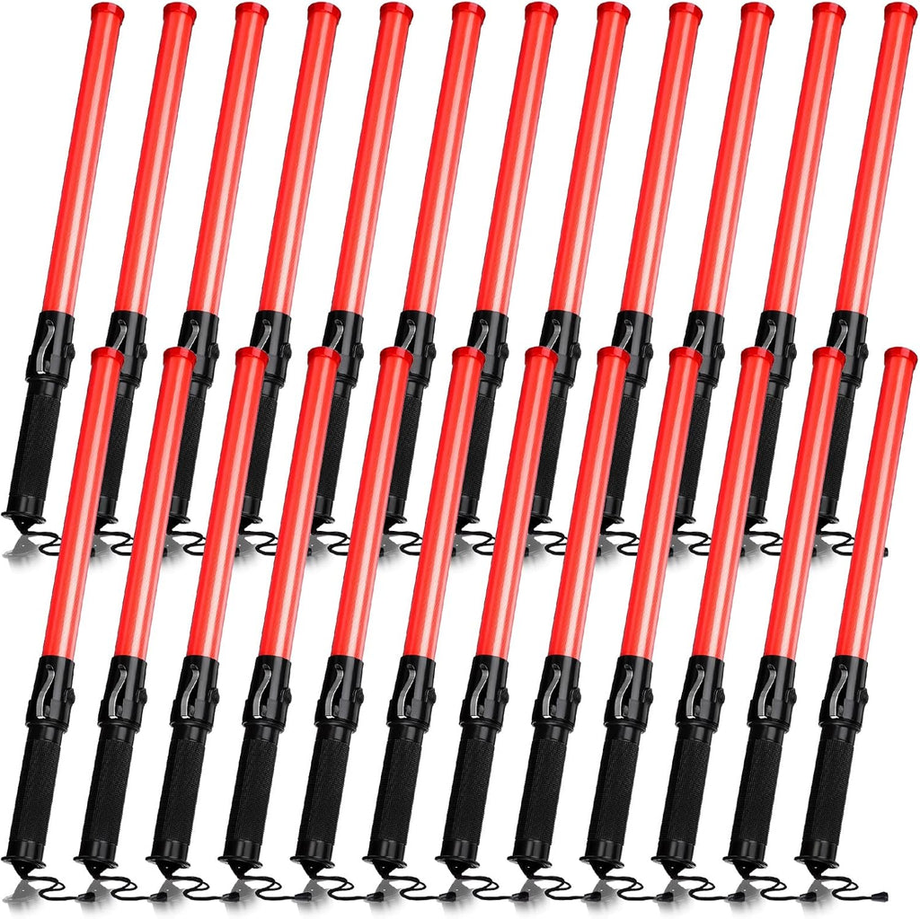 24 Pieces 21 Inch LED Safety Traffic Control Wand with 2 Flashing Modes, Wrist Strap Lanyard and Side Clip D22360