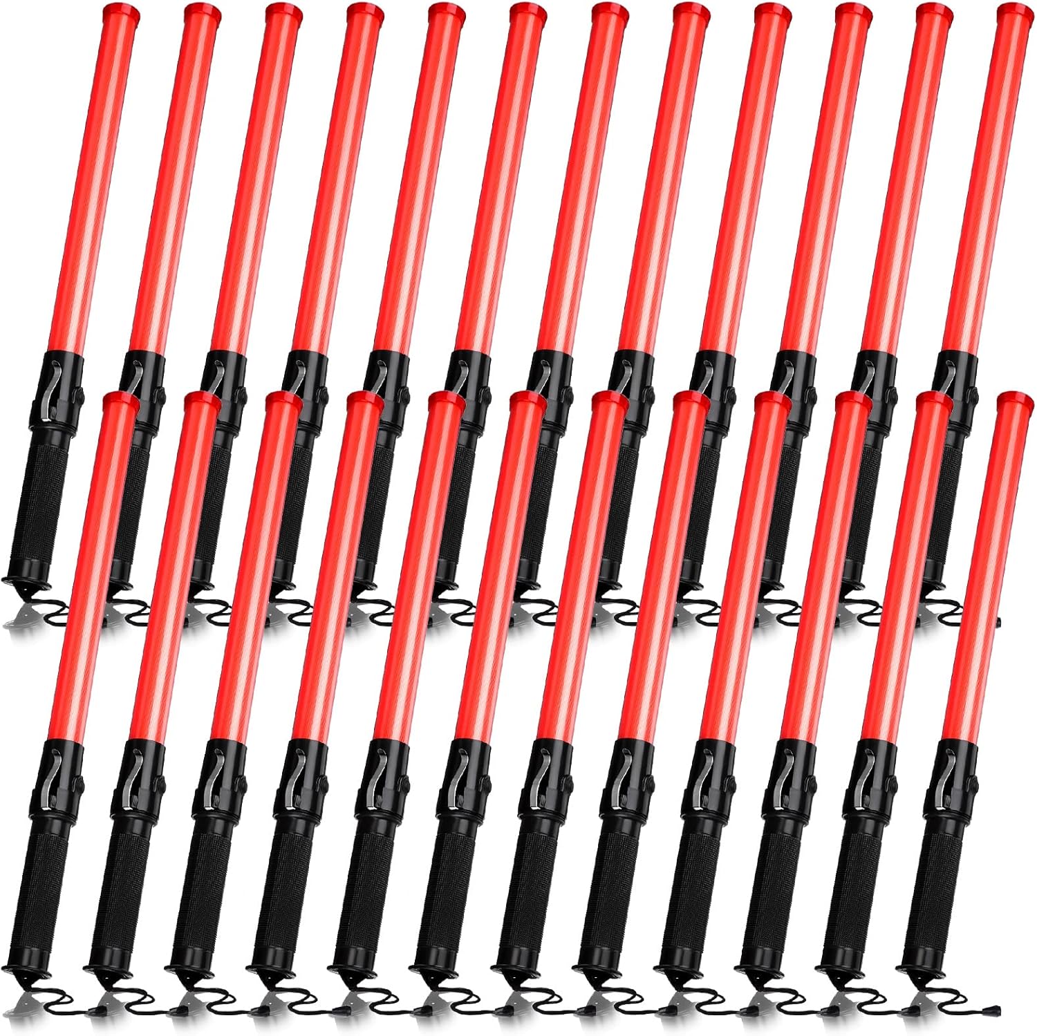 24 Pieces 21 Inch LED Safety Traffic Control Wand with 2 Flashing Modes, Wrist Strap Lanyard and Side Clip D22360