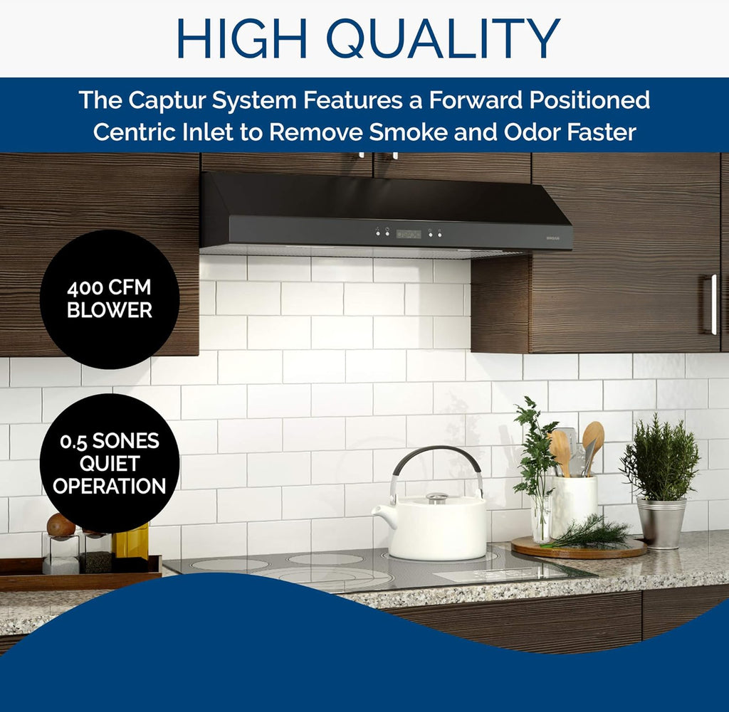 Black 30-Inch Under Cabinet Range Hood with Light Exhaust Fan, 400 CFM Q5091