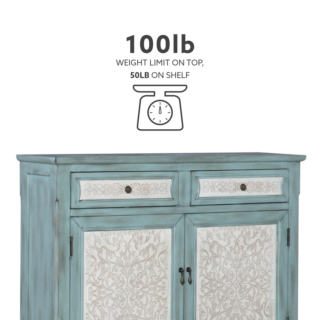 Blue 2-Door 2-Drawer Console Table with Shelves C482