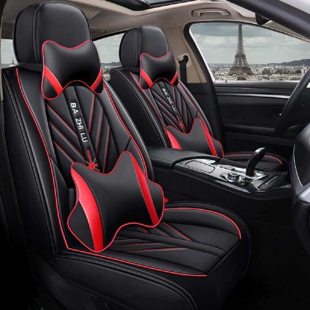 Black PU Leather Universal Car Seat Covers Full Set Pack of 2 O8886