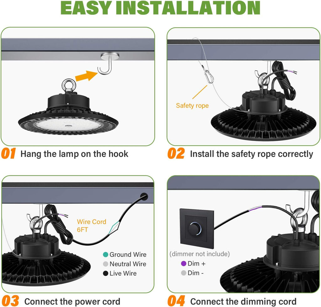 UFO LED High Bay Light 240W 5000K 36,000LM 0-10V Dimmable IP65 Hook Mount, Pack of 2 G322896