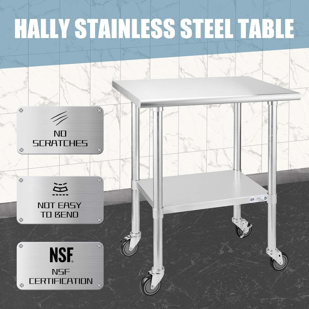 Stainless Steel Table with Caster Wheels and Undershelf U95969