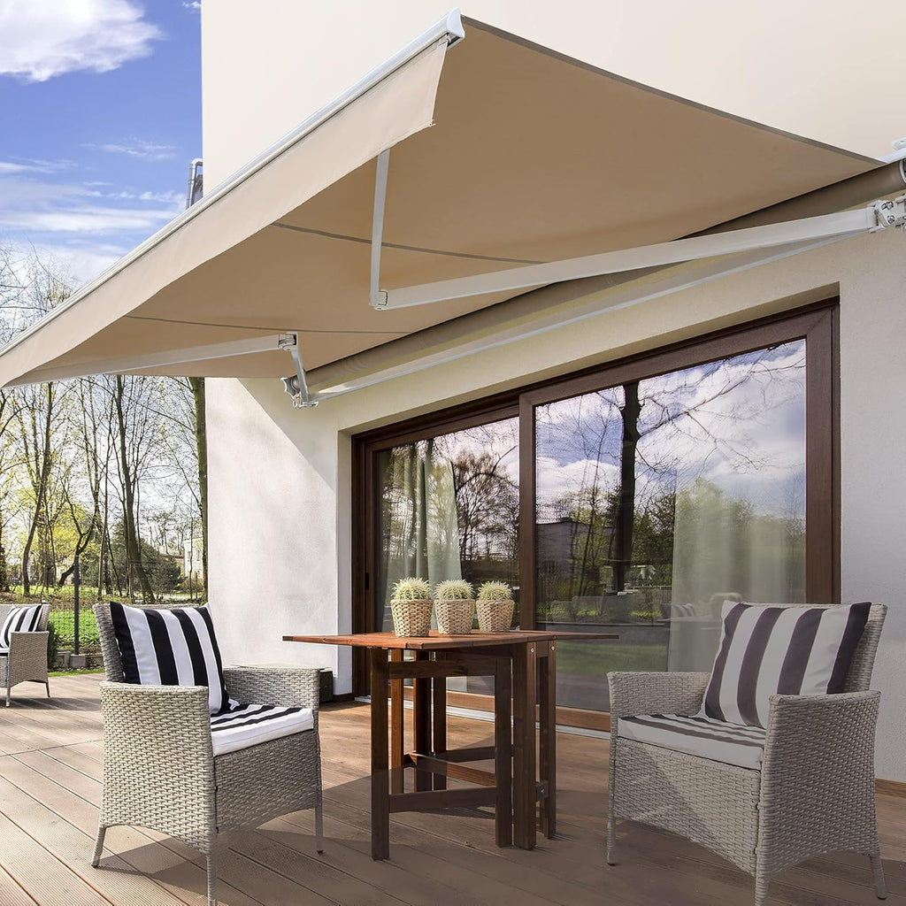 Beige 12'x10' Retractable Motorized Patio Awning Y2283