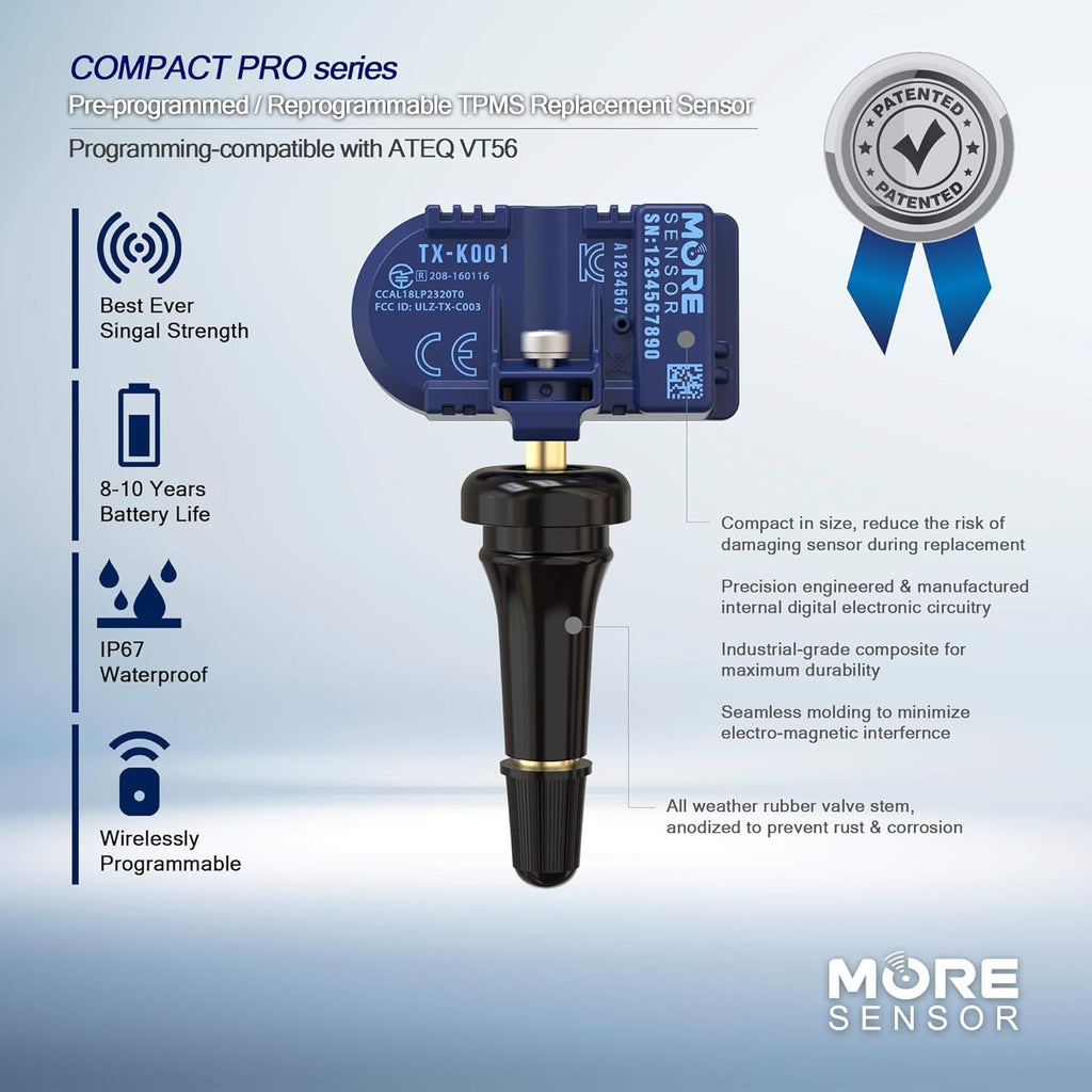 Compact 315MHz TPMS Tire Pressure Sensor 4-Pack with Rubber Valve Stem S33281