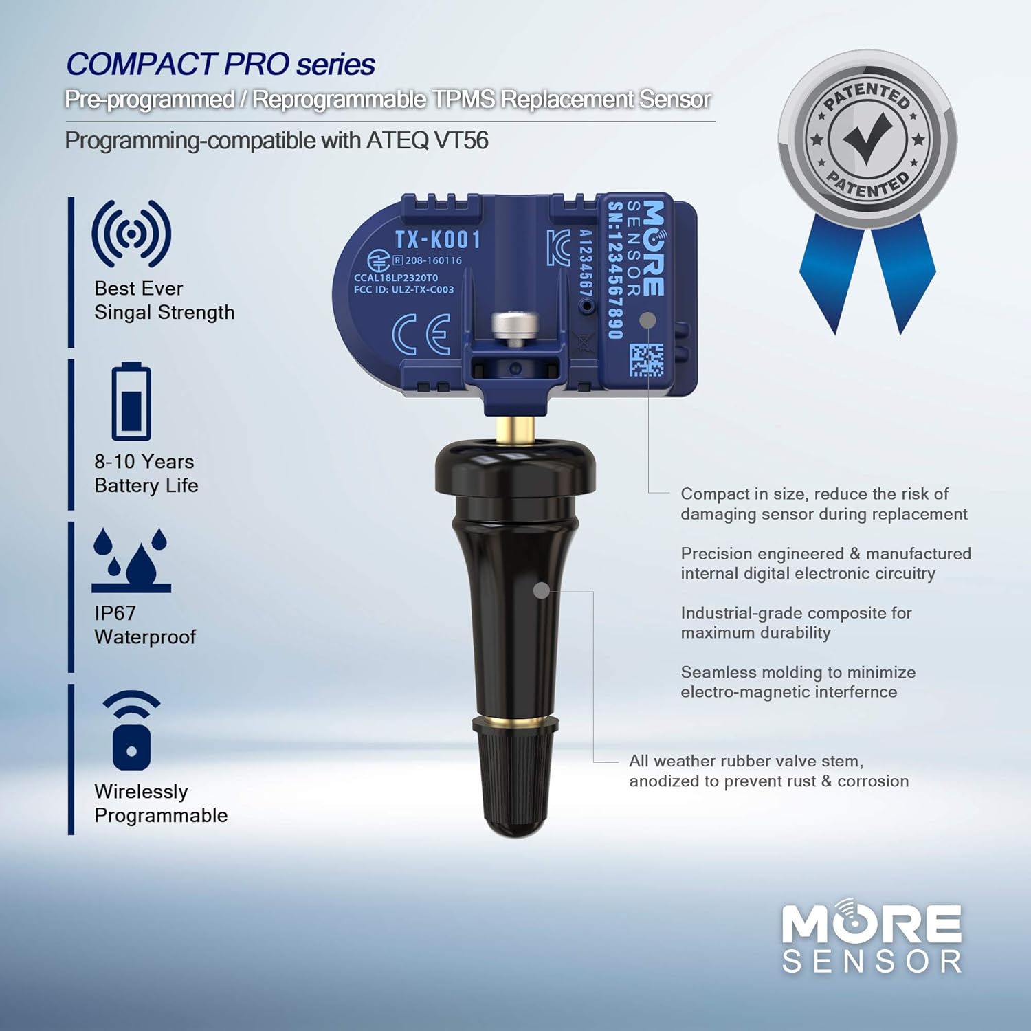 Compact 315MHz TPMS Tire Pressure Sensor 4-Pack with Rubber Valve Stem S33281