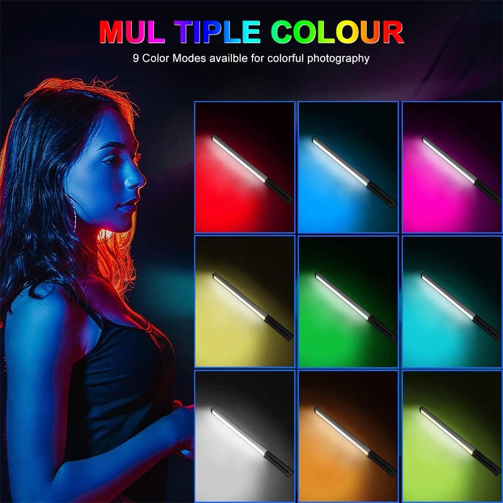 LED Light Sticks RGB Light Wand Photography Light Stick Video Lighting Kit 9 Color Modes with Tripods Pack of 2 P9949