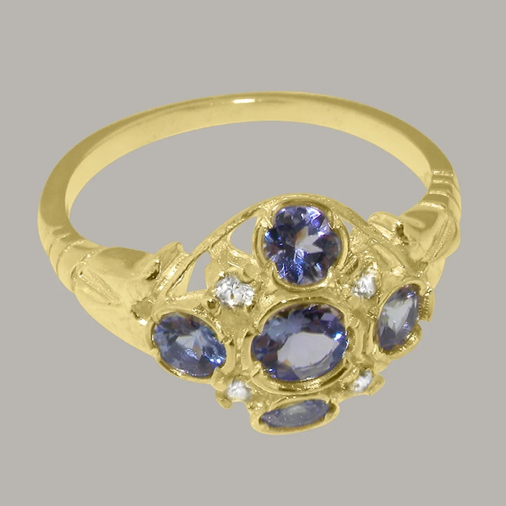 9k Yellow Gold Tanzanite Diamond Statement Ring O2528