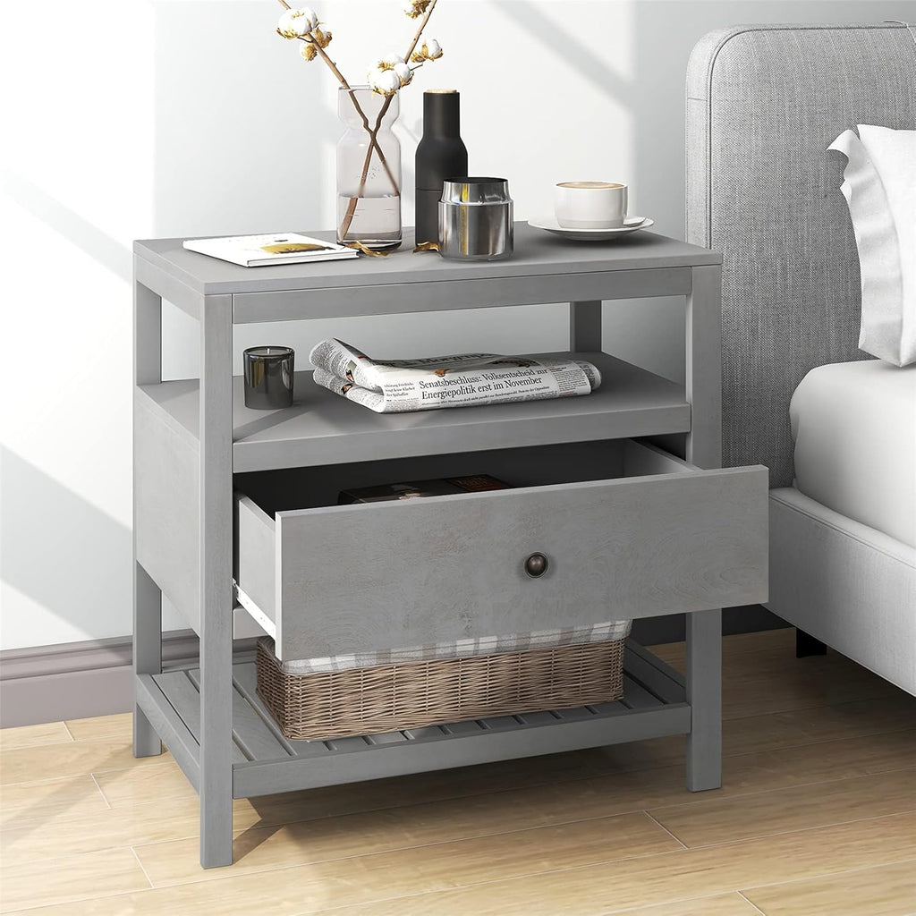Rustic Gray 3-Drawer Wood Nightstand C174941