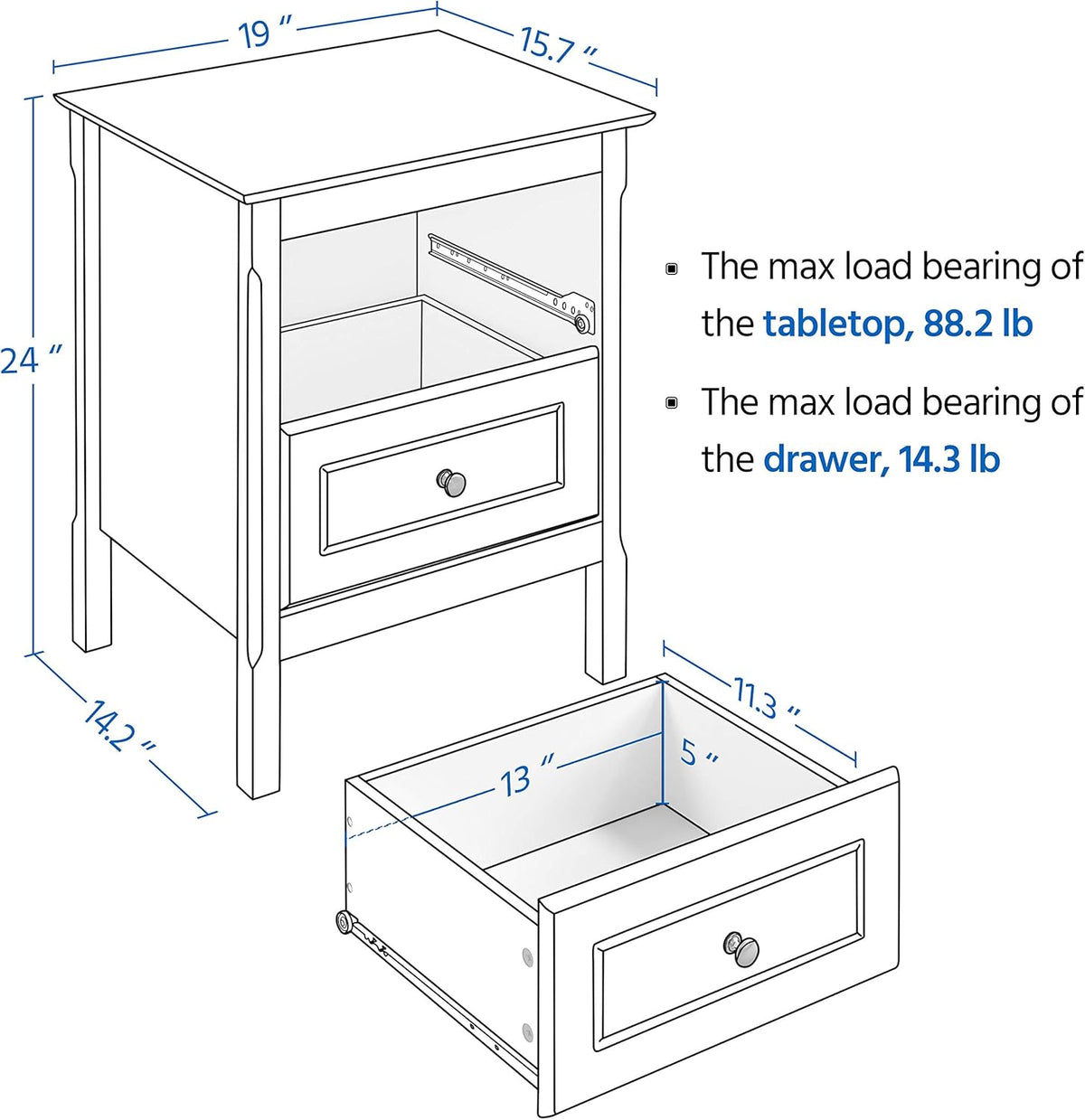 Set of 2 Wooden Side End Tables with Double Drawers, Black H246