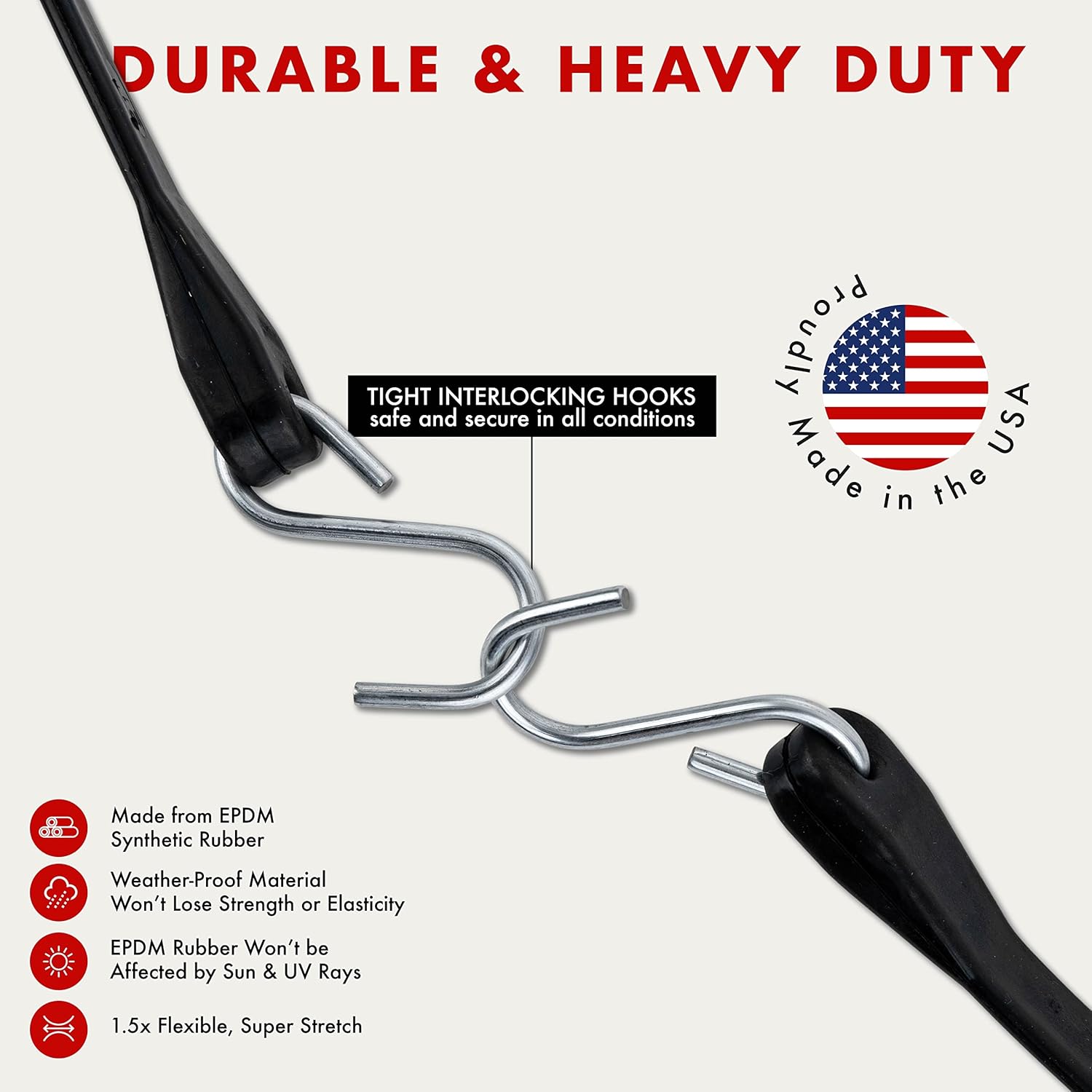 50 Pack Rubber Tarp Straps 31 Long EPDM with Crimped Hooks Bungee Cords A1899