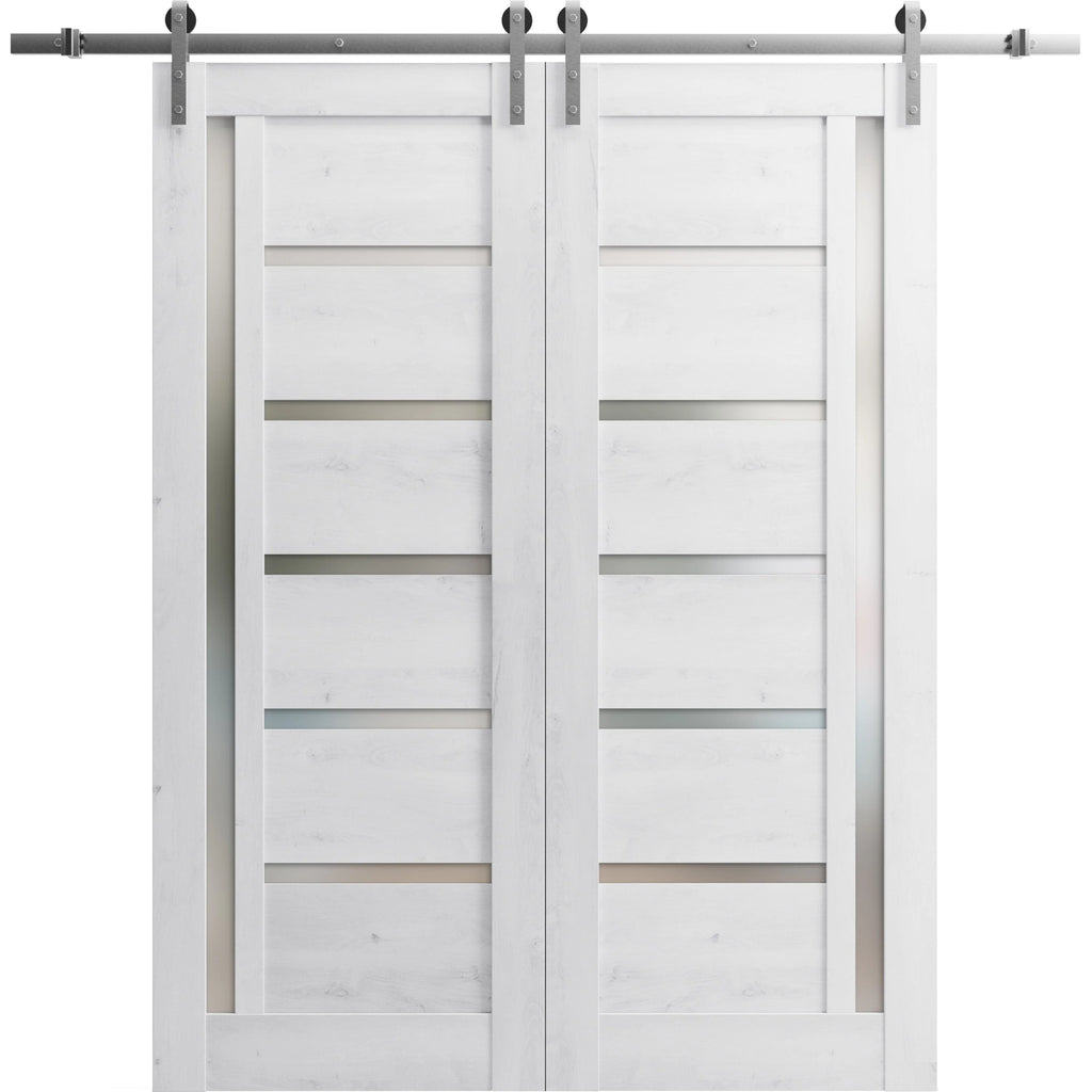 Nordic White Double Barn Door with Frosted Glass R91445
