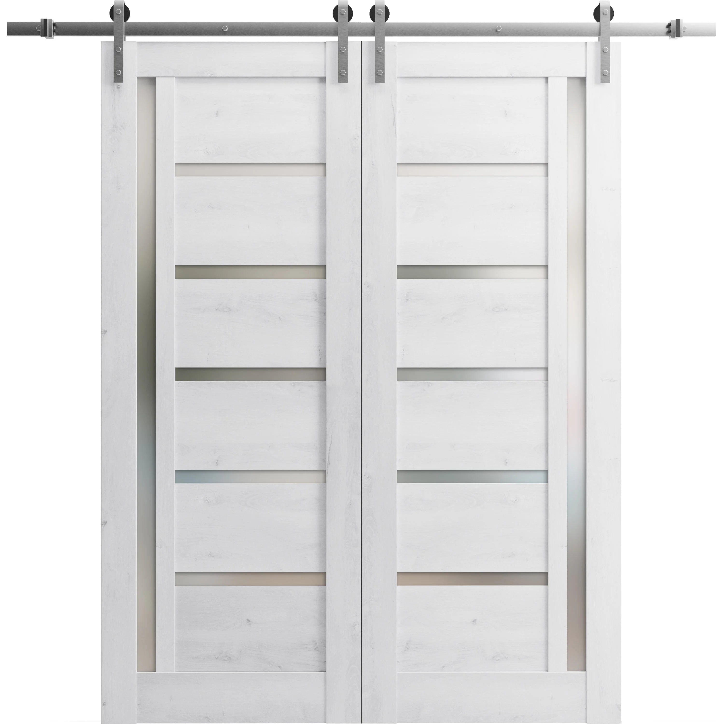 Nordic White Double Barn Door with Frosted Glass R91445