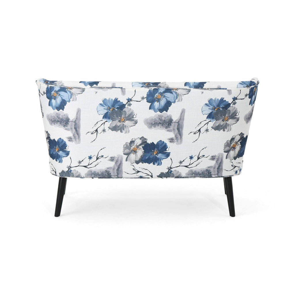 Navy Blue and Gray Floral Rectangular Settee L659246