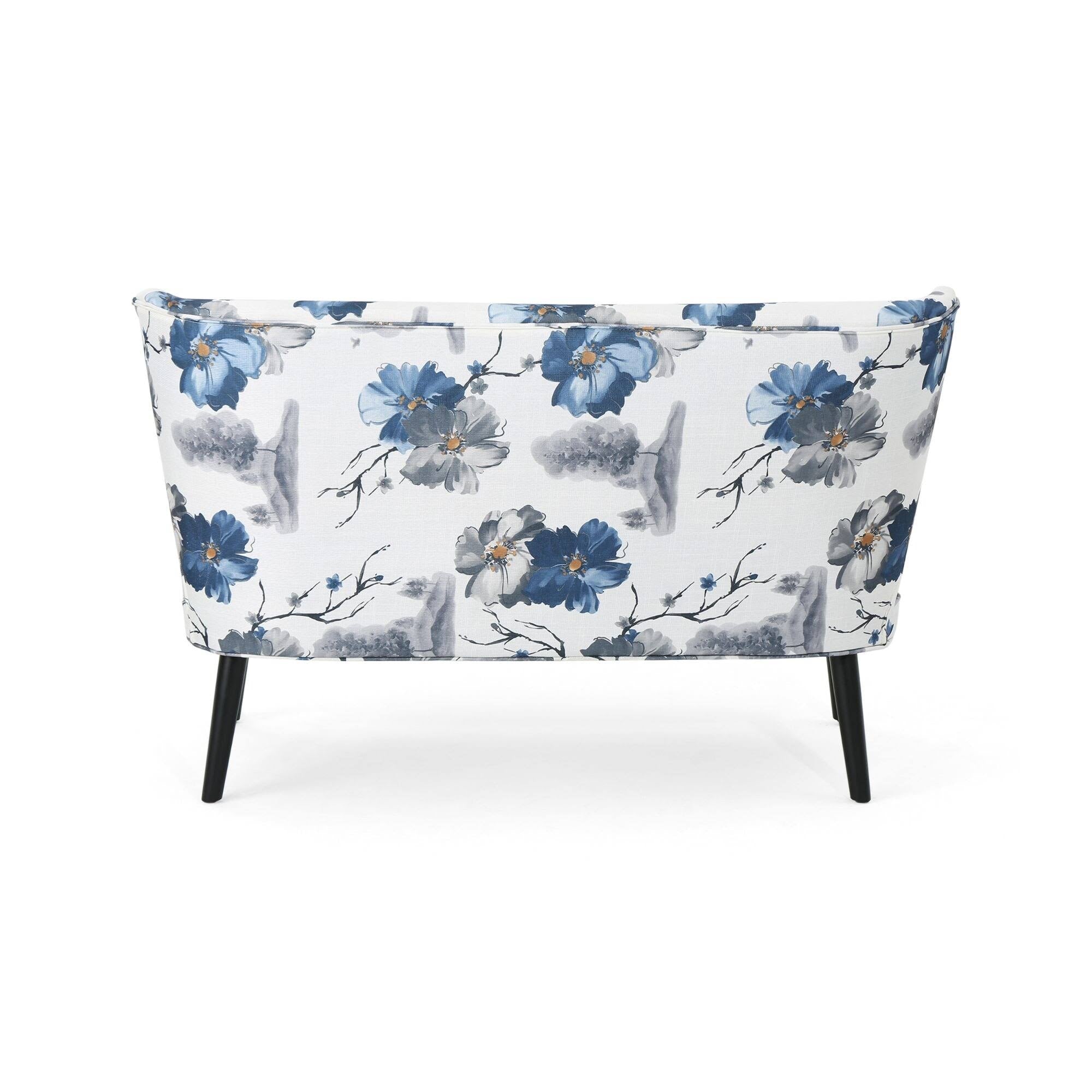 Navy Blue and Gray Floral Rectangular Settee L659246
