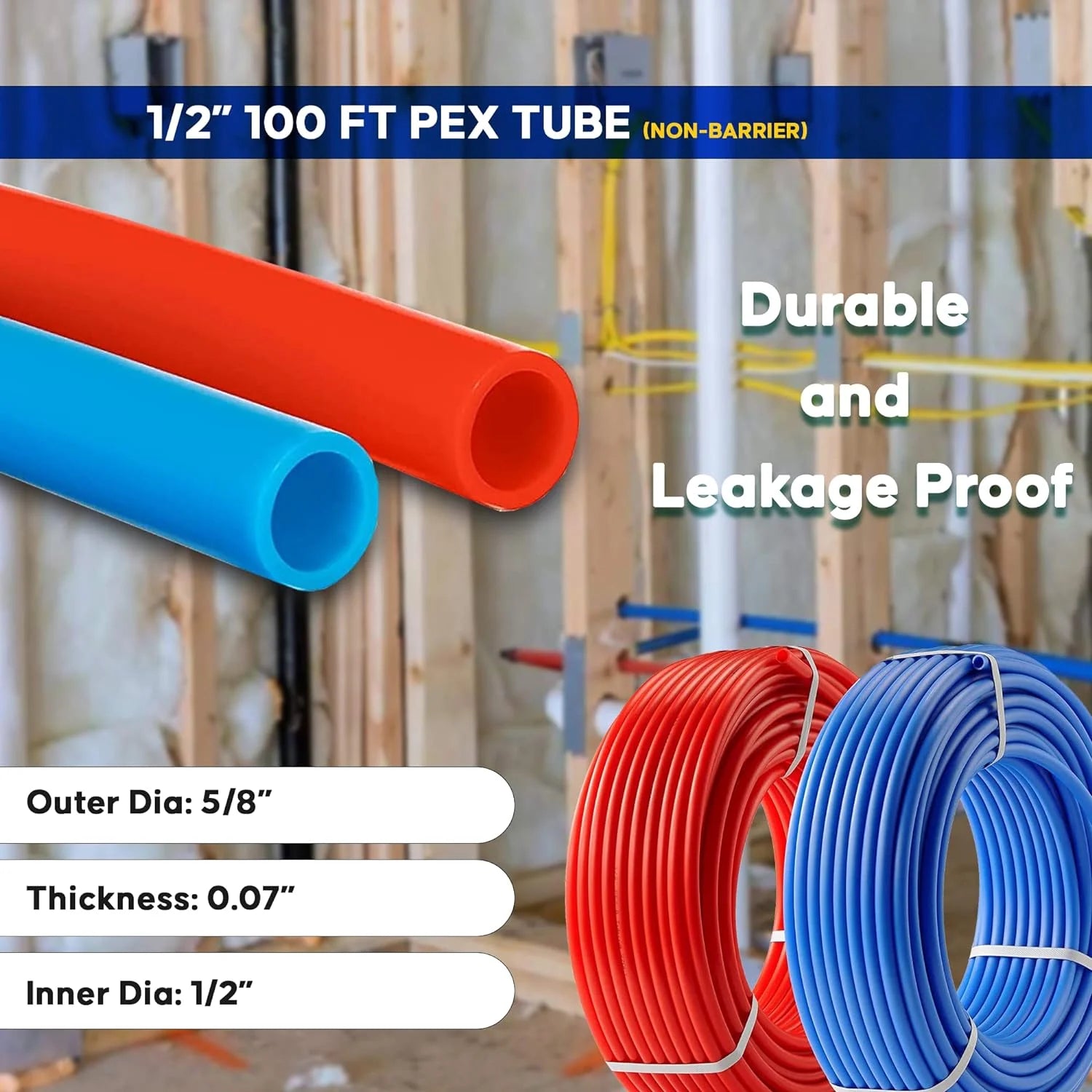 2 Rolls 1/2 Inch X 50 Ft Blue And Red PEX Pipe N718
