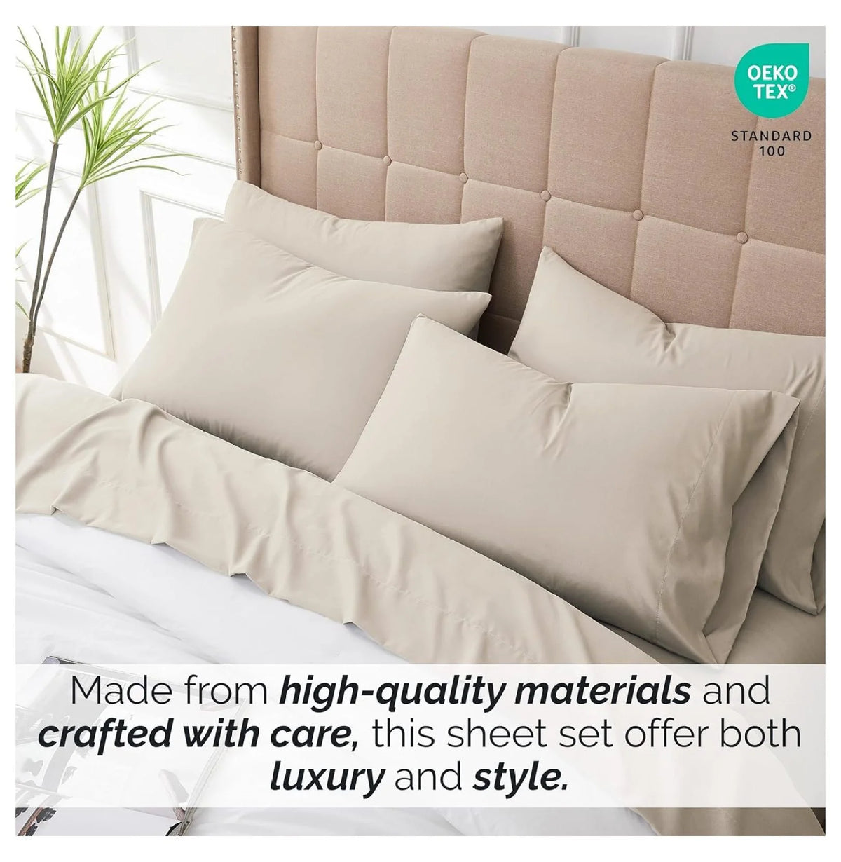 6-Piece Full Size Extra Deep Pocket Sheet Set with Flat and Fitted Sheet, 4 Pillowcases B668