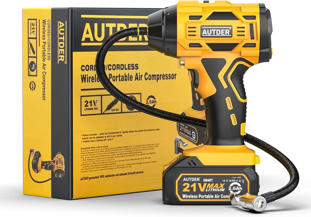 21V Cordless Tire Inflator Air Compressor with Digital Pressure Gauge, 180PSI, Pack of 2 Z576